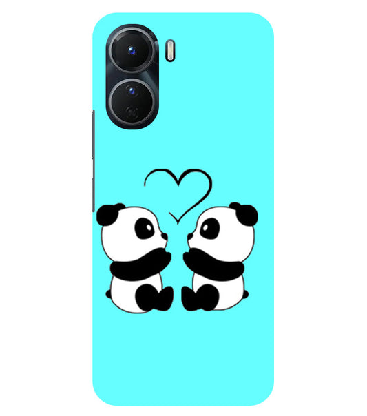 Two Panda With heart Printed Back Cover For Vivo Y16 5G